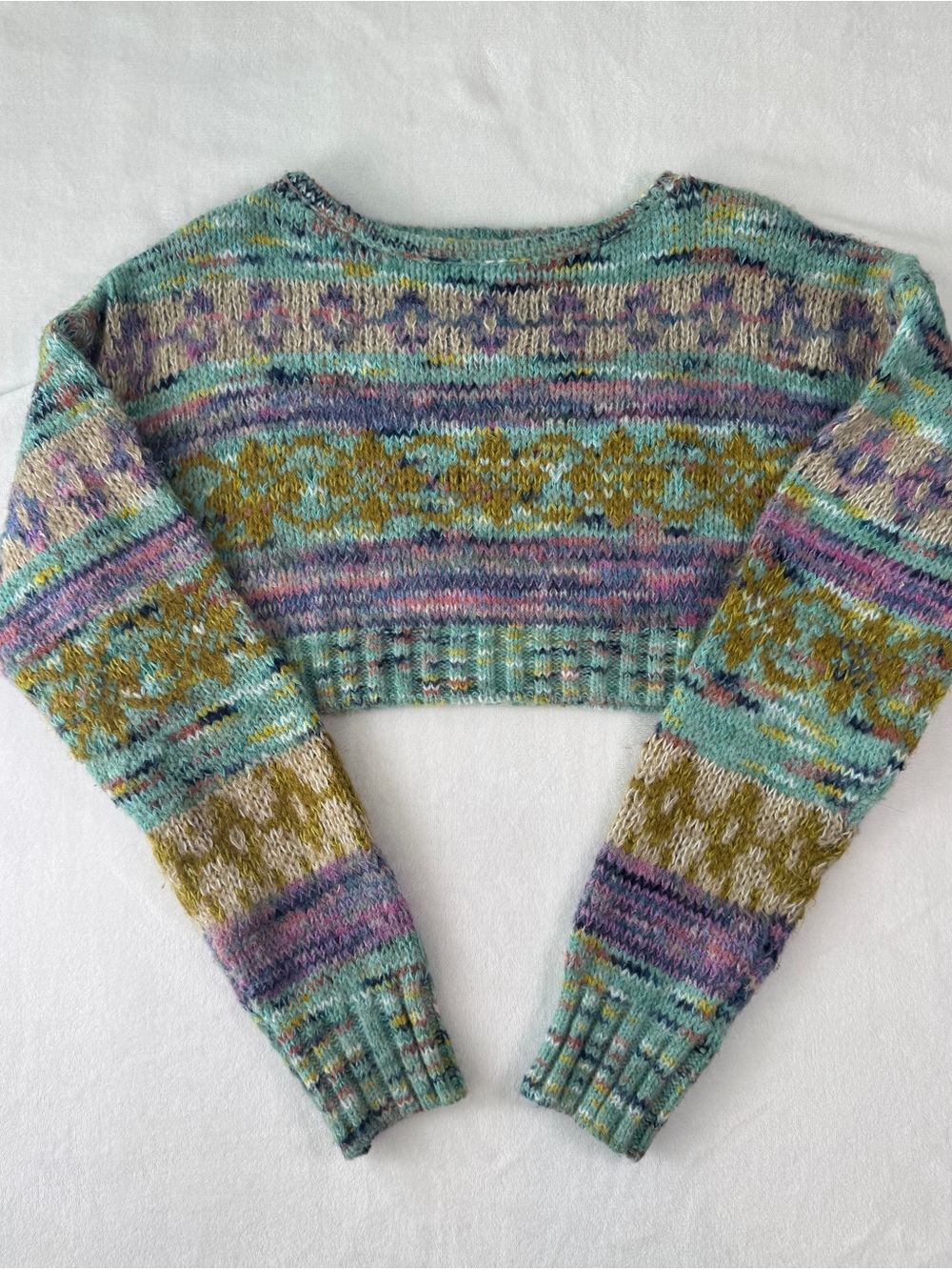 Urban Outfitters Carol Cropped Fair Isle Sweater Multicolor Size S - Picture 2 of 10